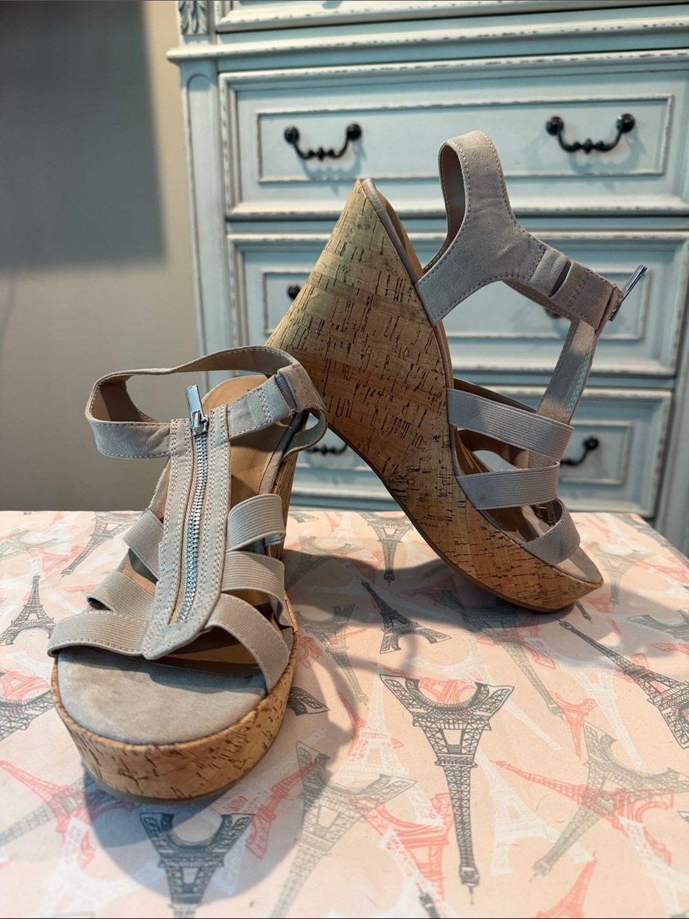 torrid Neutral Cork Wedge Sandals with Front Zip Detail